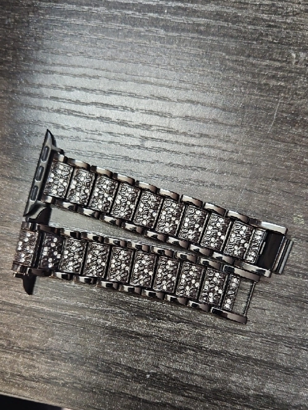 Black Crystal-Accented Metal Link Apple Watch Band for Women